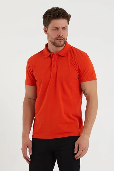Erkek Regular Fit Polo Yaka 3lü T-shirt Turuncu-Mavi-Kırmızı - 8
