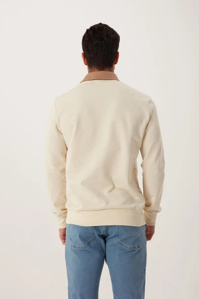 Erkek 2 İplik Pamuklu Regular Fit Polo Sweat Ekru Gömlek - 9