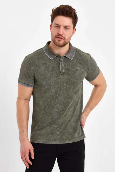 Erkek Polo Yaka Regular Fit T-Shirt Haki - 9