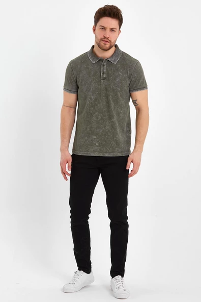Erkek Polo Yaka Regular Fit T-Shirt Haki - 8