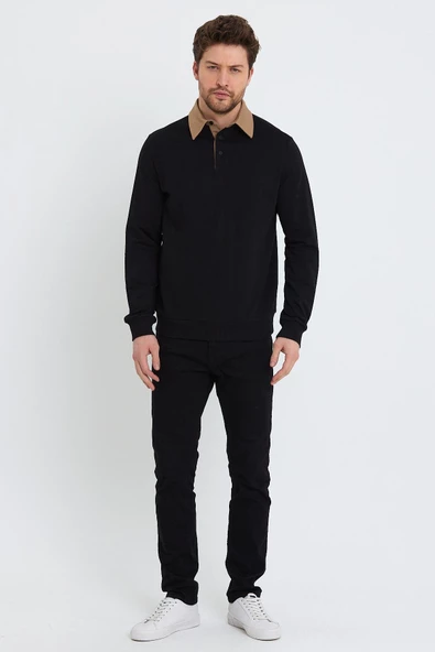 Erkek 2 İplik Pamuklu Regular Fit Polo Sweat Siyah Gömlek - 7