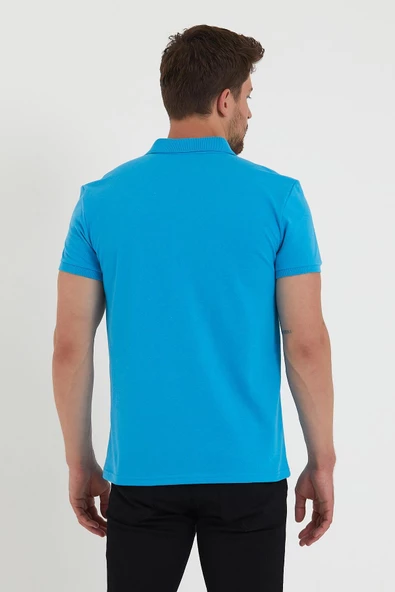 Erkek Regular Fİt Polo Yaka Nakışlı T-shirt  Mavi - 5