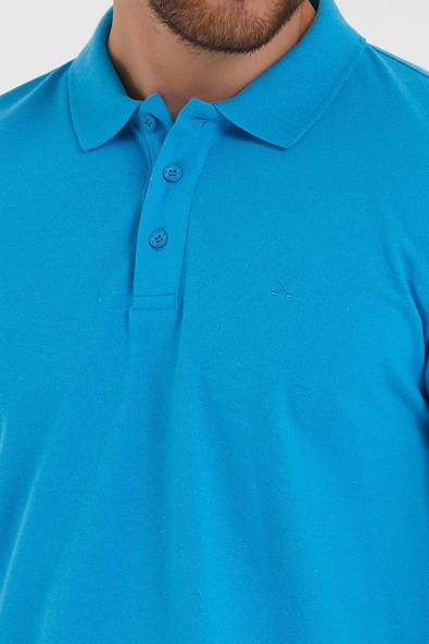 Erkek Regular Fİt Polo Yaka Nakışlı T-shirt  Mavi - 4