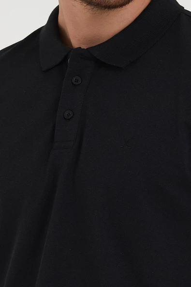 Erkek Regular Fit Polo Yaka Nakışlı T-shirt  Siyah - 4