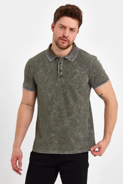 Erkek Polo Yaka Regular Fit T-Shirt Haki - 11