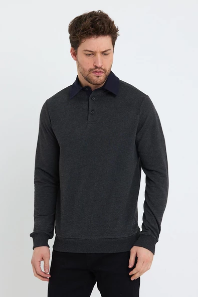 Erkek 2 İplik Pamuklu Regular Fit Polo Sweat Antrasit Gömlek
