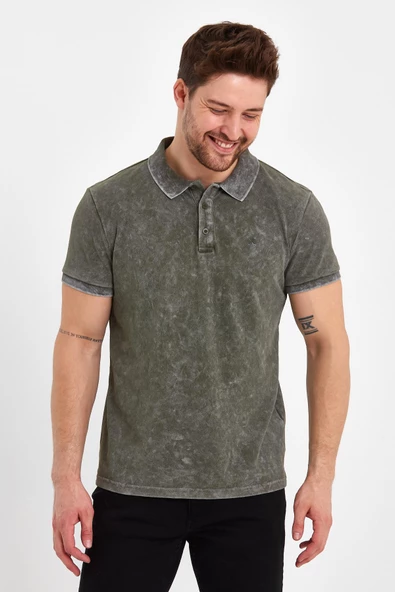 Erkek Polo Yaka Regular Fit T-Shirt Haki - 4