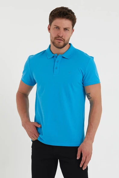 Erkek Regular Fİt Polo Yaka Nakışlı T-shirt  Mavi - 3