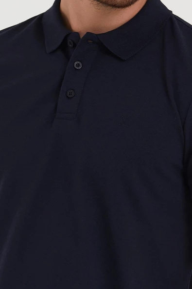 Erkek Regular Fit Polo Yaka Nakışlı T-shirt  Lacivert - 4