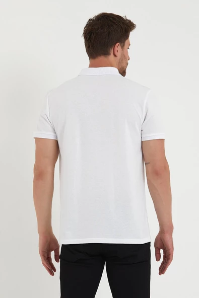 Erkek Regular Fit Polo Yaka Nakışlı T-shirt  Beyaz - 5