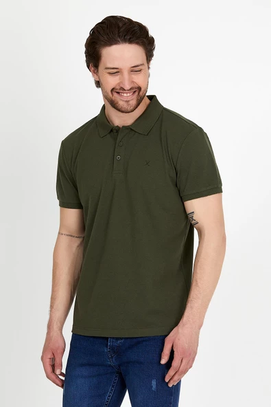 Erkek Regular Fit Polo Yaka Nakışlı T-shirt  Haki - 3