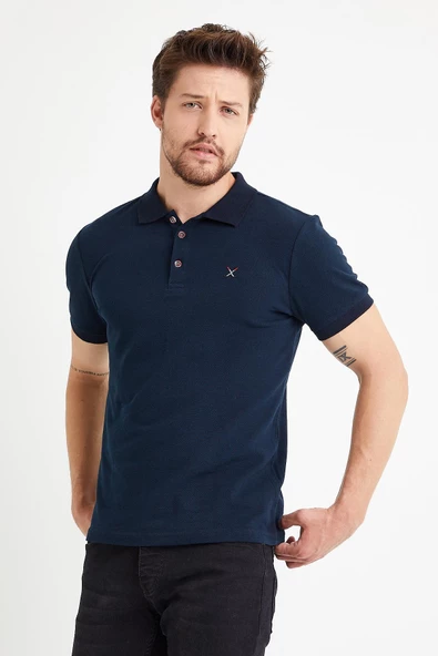 Erkek Nakışlı Polo Yaka T-shirt  Lacivert - 6