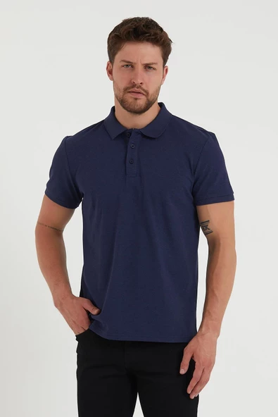 Erkek Regular Fİt Polo Yaka Nakışlı T-shirt  İndigo - 2