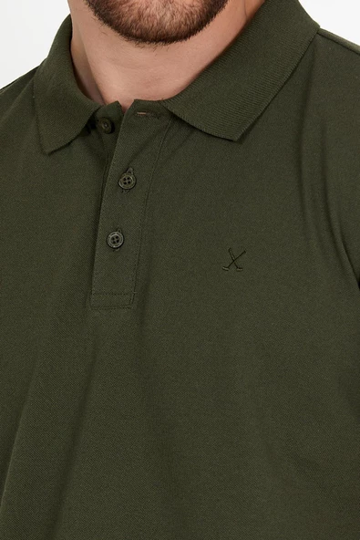 Erkek Regular Fit Polo Yaka Nakışlı T-shirt  Haki - 4