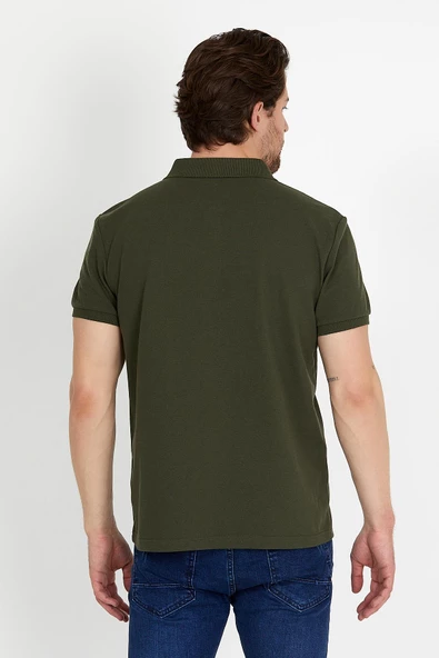 Erkek Regular Fit Polo Yaka Nakışlı T-shirt  Haki - 5