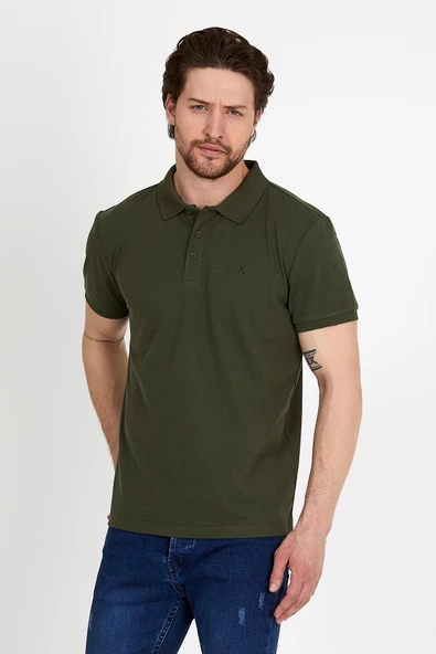 Erkek Regular Fit Polo Yaka Nakışlı T-shirt  Haki - 2
