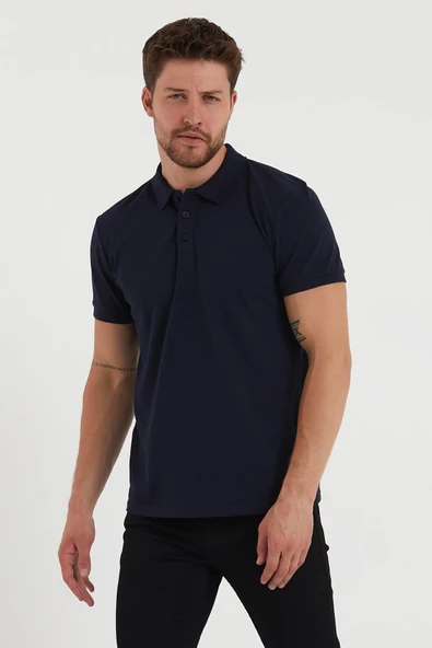 Erkek Regular Fit Polo Yaka Nakışlı T-shirt  Lacivert