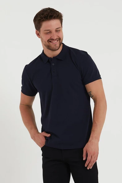 Erkek Regular Fit Polo Yaka Nakışlı T-shirt  Lacivert - 3