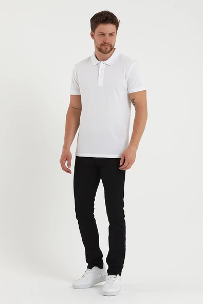 Erkek Regular Fit Polo Yaka Nakışlı T-shirt  Beyaz - 3