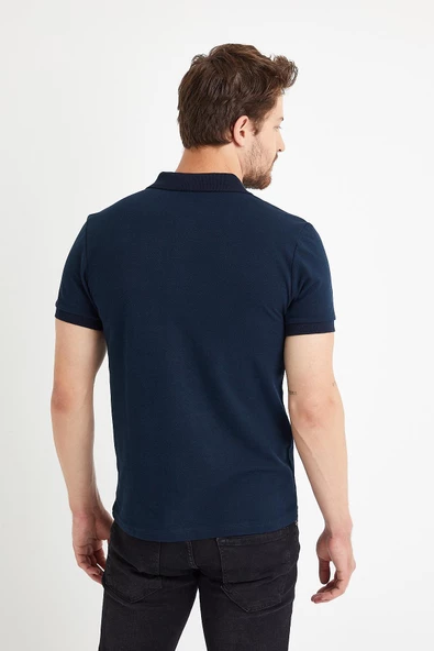 Erkek Nakışlı Polo Yaka T-shirt  Lacivert - 12