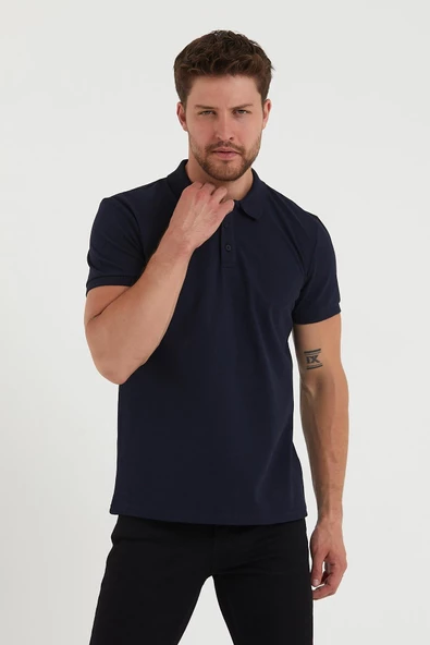 Erkek Regular Fit Polo Yaka Nakışlı T-shirt  Lacivert - 2