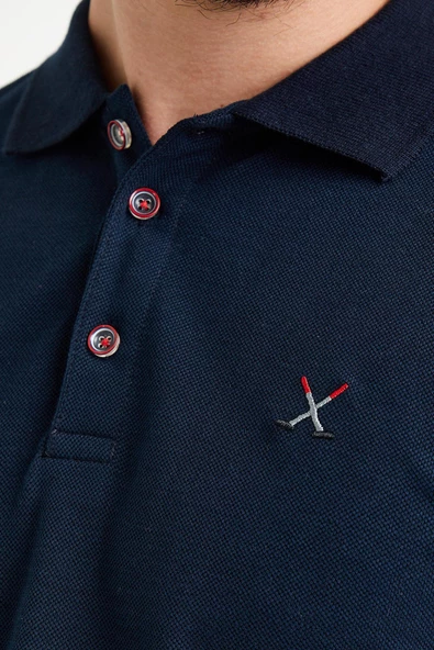 Erkek Nakışlı Polo Yaka T-shirt  Lacivert - 11