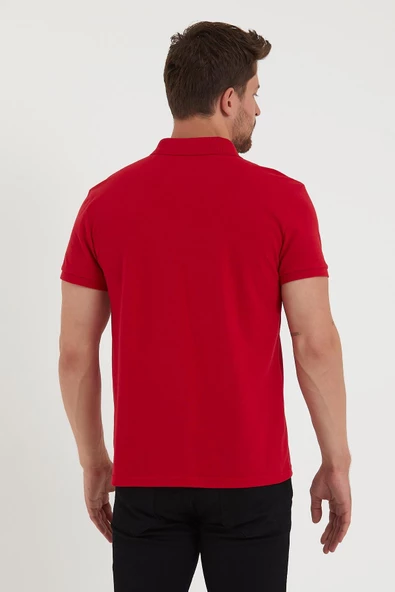 Erkek Regular Fit Polo Yaka Nakışlı T-shirt  Kırmızı - 5