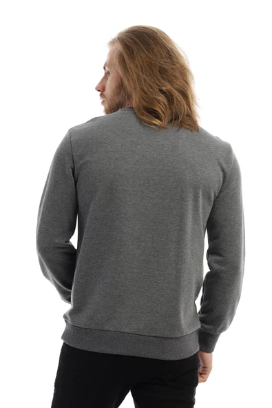 Erkek 3 İplik Pamuklu Regular Fit Basic Bisiklet Yaka Antrasit Sweatshirt - 10