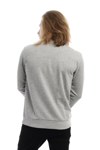 Erkek 3 İplik Pamuklu Baskılı Regular Fit Basic Bisiklet Yaka Gri Sweatshirt - 12