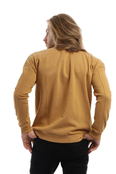 Erkek 3 İplik Pamuklu İçi Polarlı Regular Fit Basic Bisklet Yaka Kahverengi Sweatshirt - 10
