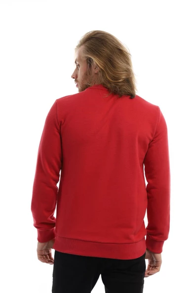 Erkek 3 İplik Pamuklu Baskılı Regular Fit Basic Bisiklet Yaka Kırmızı Sweatshirt - Resim 12