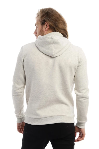 Erkek 3 İplik Pamuklu İçi Polarlı Süzine Nakışlı Regular Fit Kapüşonlu Kanguru Cepli Kar Melanj Sweatshirt - 10