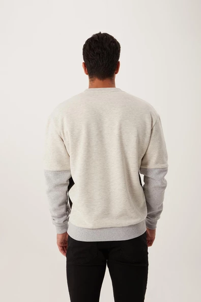 Erkek 3 İplik Pamuklu İçi Polarlı Baskılı 3 renkli Basic Bisiklet Yaka Gri Sweatshirt - 3