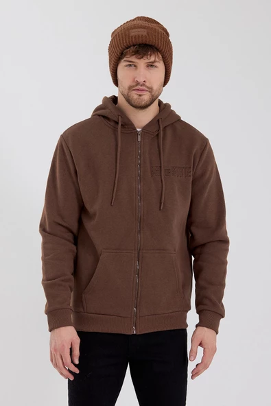 Age Of State Nakışlı Fermuarlı 3 İplik Sweatshirt Kahverengi - 6