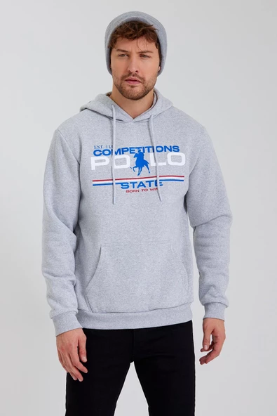 Erkek Kapüşonlu Baskılı 3 İplik Sweatshirt Gri - Resim 6