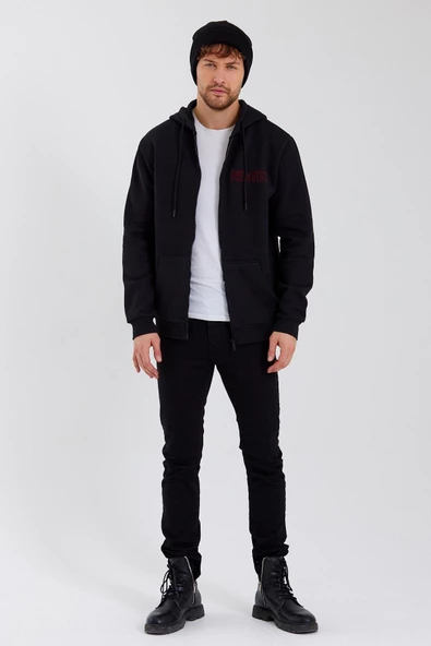 Age Of State Nakışlı Fermuarlı 3 İplik Sweatshirt Siyah - 12