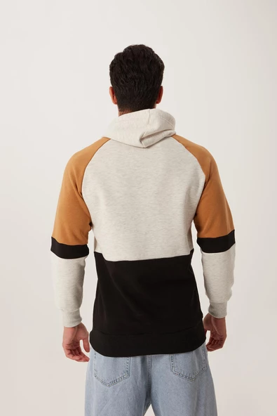 Erkek 3 İplik Pamuklu İçi Polarlı 3 Renkli Oversize Baskılı Kapüşonlu Gri Sweatshirt - 8