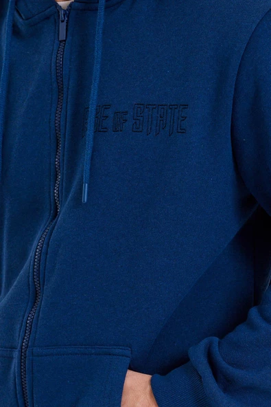 Age Of State Nakışlı Fermuarlı 3 İplik Sweatshirt İndigo - 8