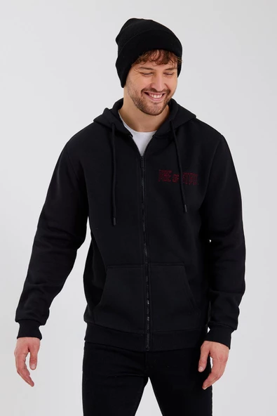 Age Of State Nakışlı Fermuarlı 3 İplik Sweatshirt Siyah - 9