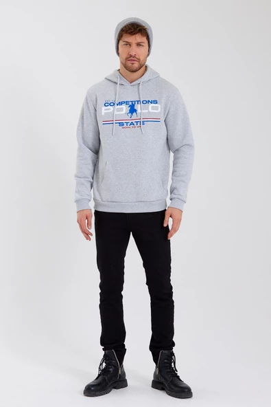 Erkek Kapüşonlu Baskılı 3 İplik Sweatshirt Gri - Resim 9