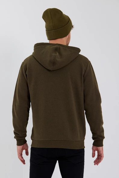 Age Of State Nakışlı Fermuarlı 3 İplik Sweatshirt Haki - Resim 10