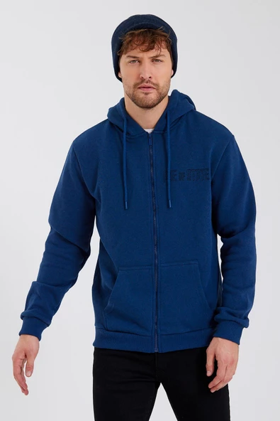 Age Of State Nakışlı Fermuarlı 3 İplik Sweatshirt İndigo - 4