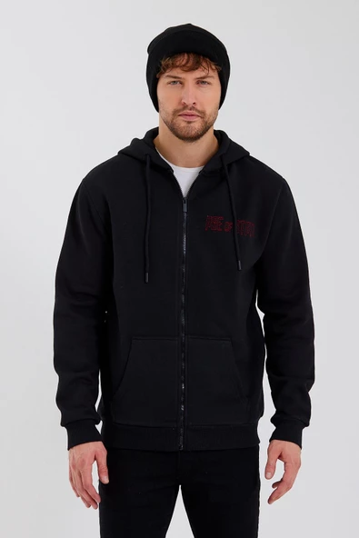 Age Of State Nakışlı Fermuarlı 3 İplik Sweatshirt Siyah - 6