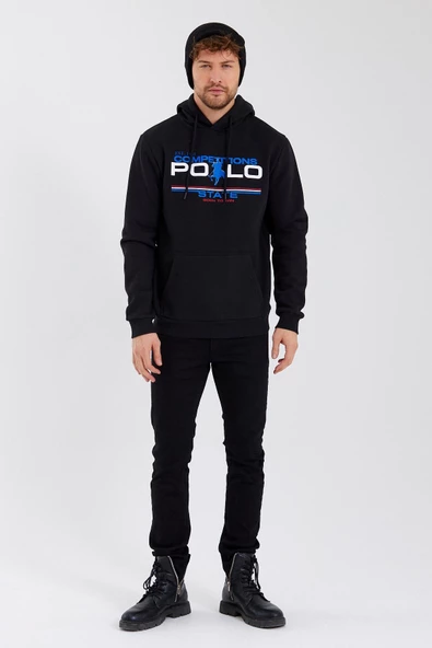Erkek Kapüşonlu Baskılı 3 İplik Sweatshirt Siyah - 9