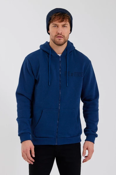 Age Of State Nakışlı Fermuarlı 3 İplik Sweatshirt İndigo - 6