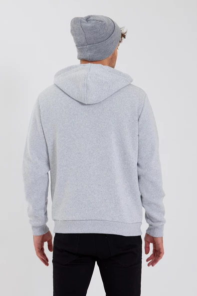 Erkek Kapüşonlu Baskılı 3 İplik Sweatshirt Gri - Resim 5