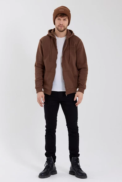 Age Of State Nakışlı Fermuarlı 3 İplik Sweatshirt Kahverengi - 12