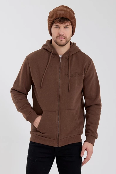 Age Of State Nakışlı Fermuarlı 3 İplik Sweatshirt Kahverengi - 9