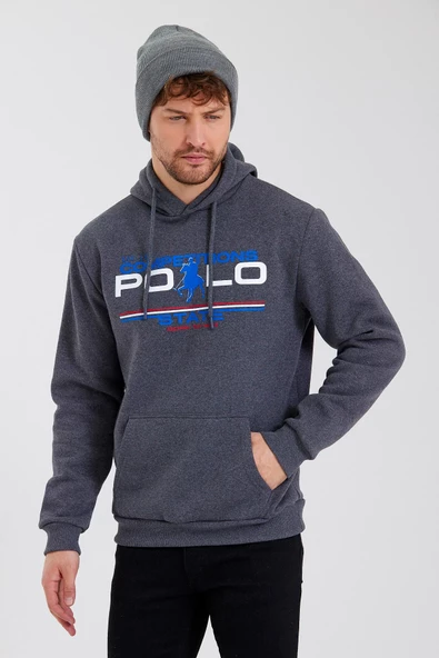 Erkek Kapüşonlu Baskılı 3 İplik Sweatshirt Antrasit - Resim 6