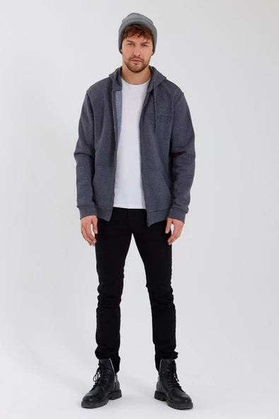 Age Of State Nakışlı Fermuarlı 3 İplik Sweatshirt Antrasit - 3